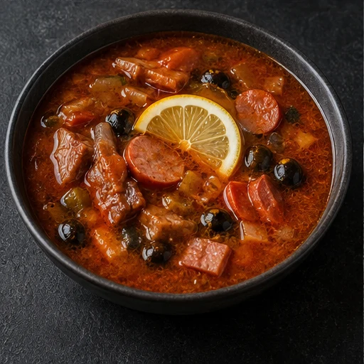 Солянка с говядиной и ветчиной