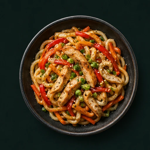 Удон с курицей и овощами